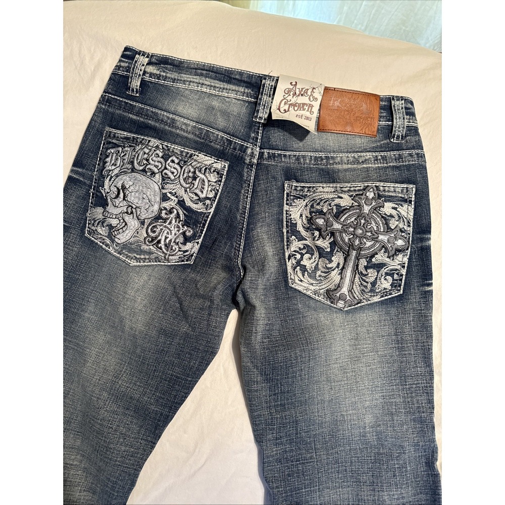 Men's  Axe & Crown Y2K NWT deadstock  Straight Anoint 31 X 30 Embroidered Skull